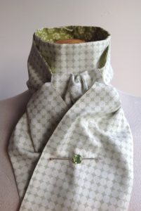 Shaped to tie 100% cotton reversible stock - green floral and polka dots
