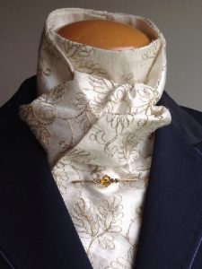 Shaped to tie 100% silk riding stock - ivory with gold floral stitch embroidery