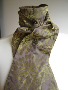 Shaped to tie 100% silk stock - Hana old gold floral jacquard