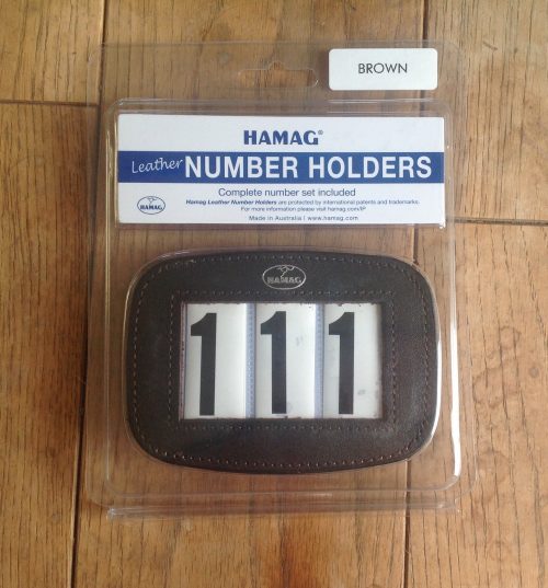 Hamag leather bridle number holder brown rectangular