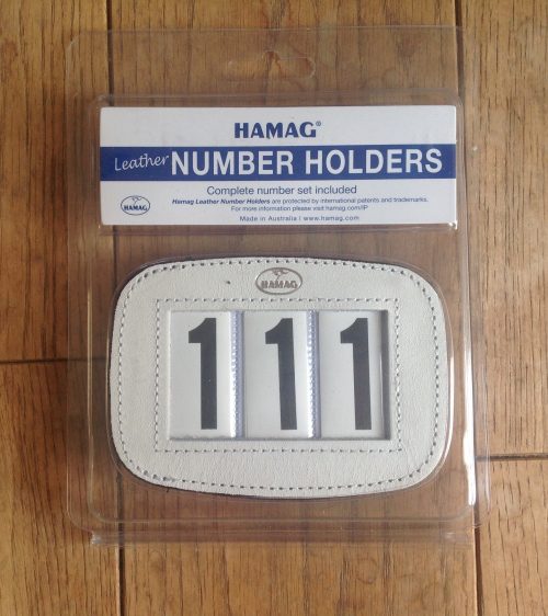 Hamas leather bridle number holder white rectangular
