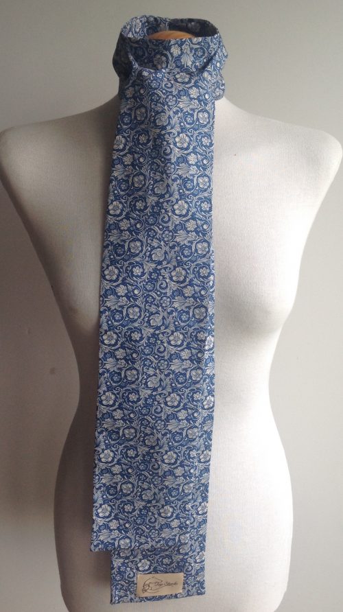Shaped to tie 100% cotton stock - Jacobean floral in blues