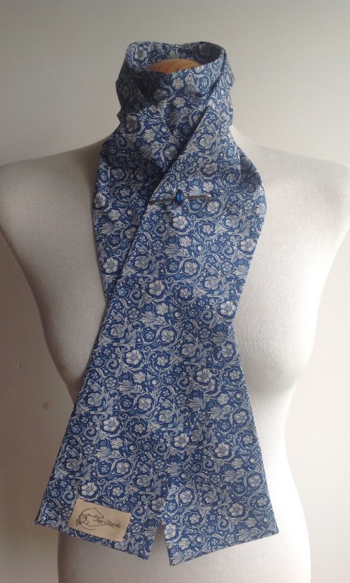 Shaped to tie 100% cotton stock - Jacobean floral in blues