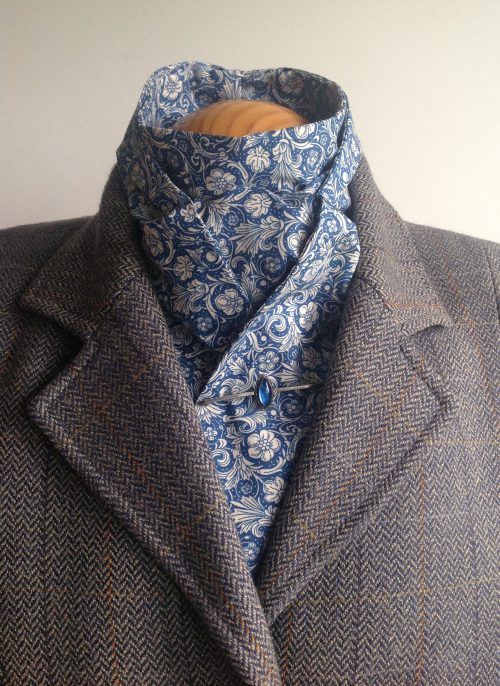 Shaped to tie 100% cotton stock - Jacobean floral in blues