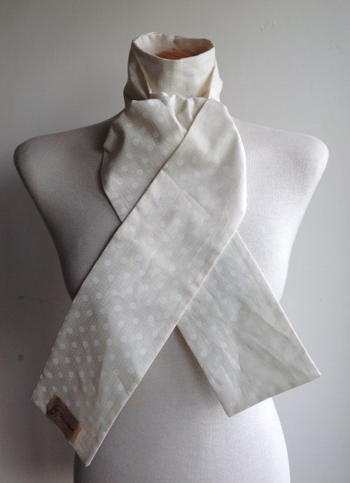 Shaped to tie 100% cotton stock - large and small polka dots ecru/white