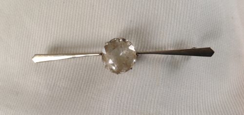 Vintage silvertone and clear crystal stock pin