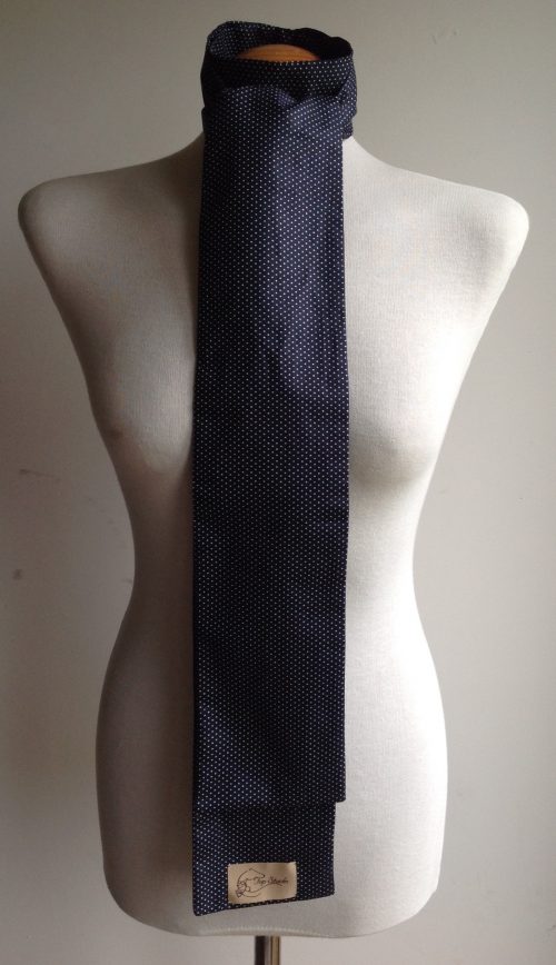 Shaped to tie 100% cotton stock - navy with white mini polka dot