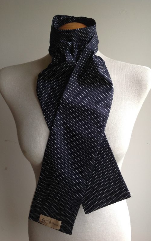 Shape design to tie 100% cotton stock - navy with white mini polka dot