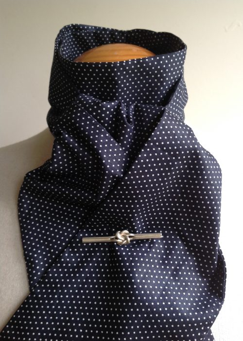 Shaped to tie 100% cotton stock - navy with white mini polka dot