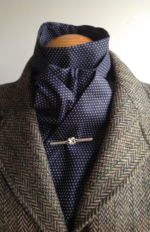 Shaped to tie 100% cotton stock - navy with white mini polka dot