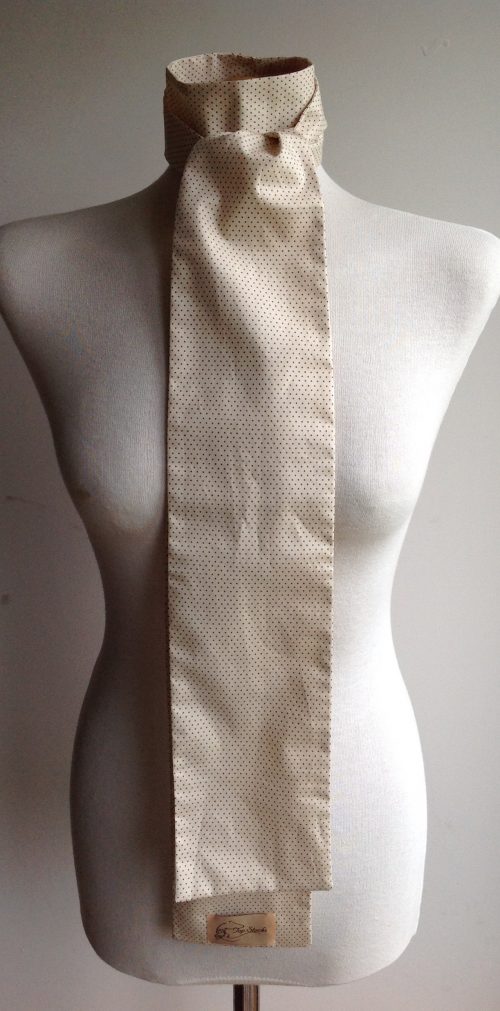 Shaped to tie 100% cotton stock - cream with brown mini polka dot