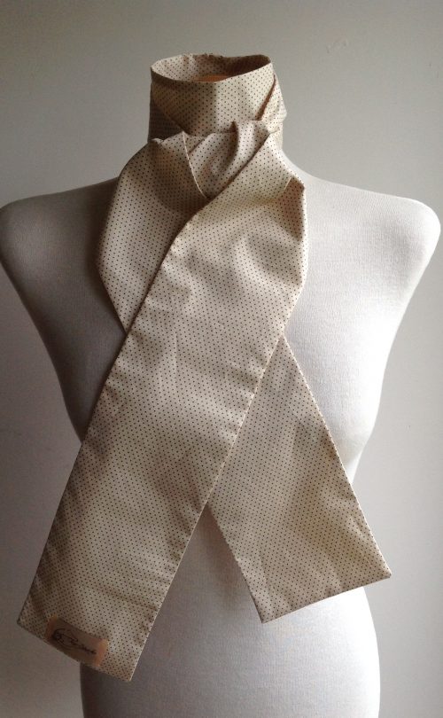 Shaped to tie 100% cotton stock - cream with brown mini polka dot