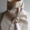 Shaped to tie 100% cotton stock - cream with brown mini polka dot