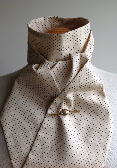 Shaped to tie 100% cotton stock - cream with brown mini polka dot