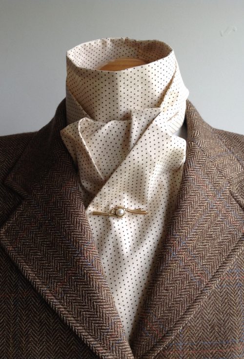 Shaped to tie 100% cotton stock - cream with brown mini polka dot