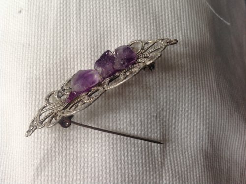 Vintage silvertone and amethyst crystal stock pin