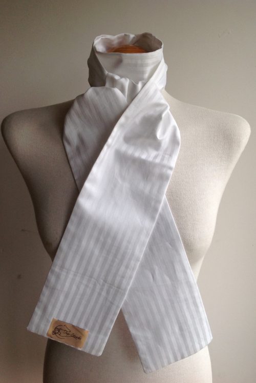 Shaped to tie 100% cotton stock - bright white satin/sateen woven stripe