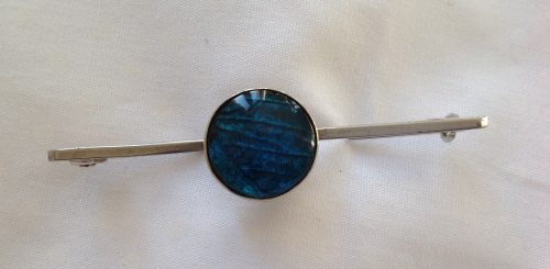 Art Deco unmarked silver and round butterfly wing stock pin
