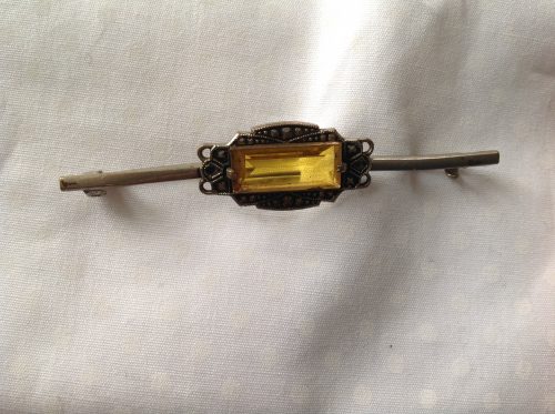 Art Deco unmarked silver and rectangular citrine stock pin