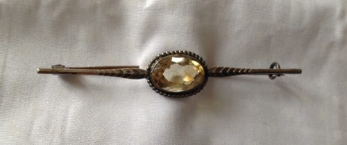 Art Nouveau silver and oval citrine stock pin