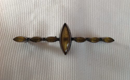 Vintage unmarked silver and cat's eye citrine stock pin