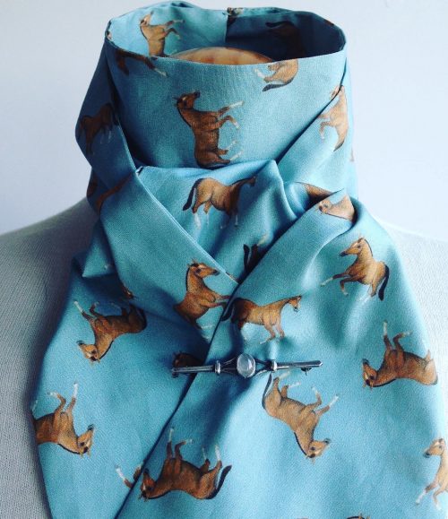 Shaped to tie 100% cotton riding stock - Sol bay horse on duck egg blue.