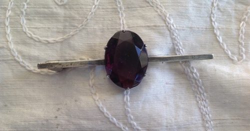 Vintage silver and large amethyst paste stock pin