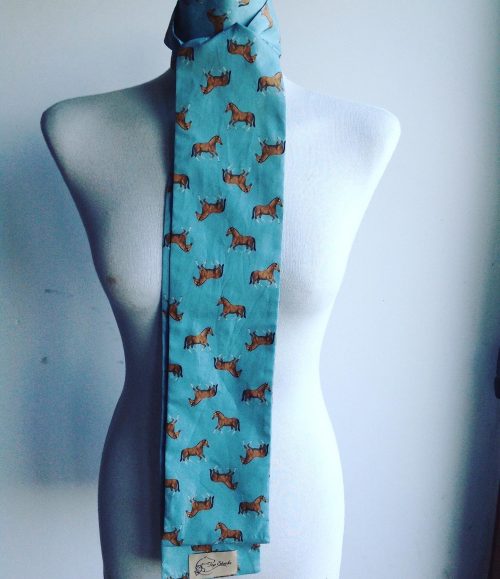 Shaped to tie 100% cotton riding stock - Sol bay horse on duck egg blue.