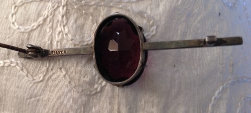 Vintage silver and large amethyst paste stock pin