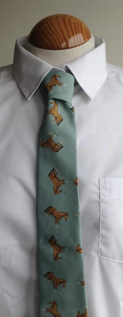 100% cotton poplin neck tie - Sol bay horse on duck egg