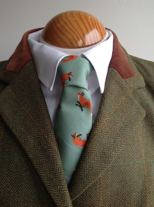 100% cotton poplin neck tie - Fox on aqua green