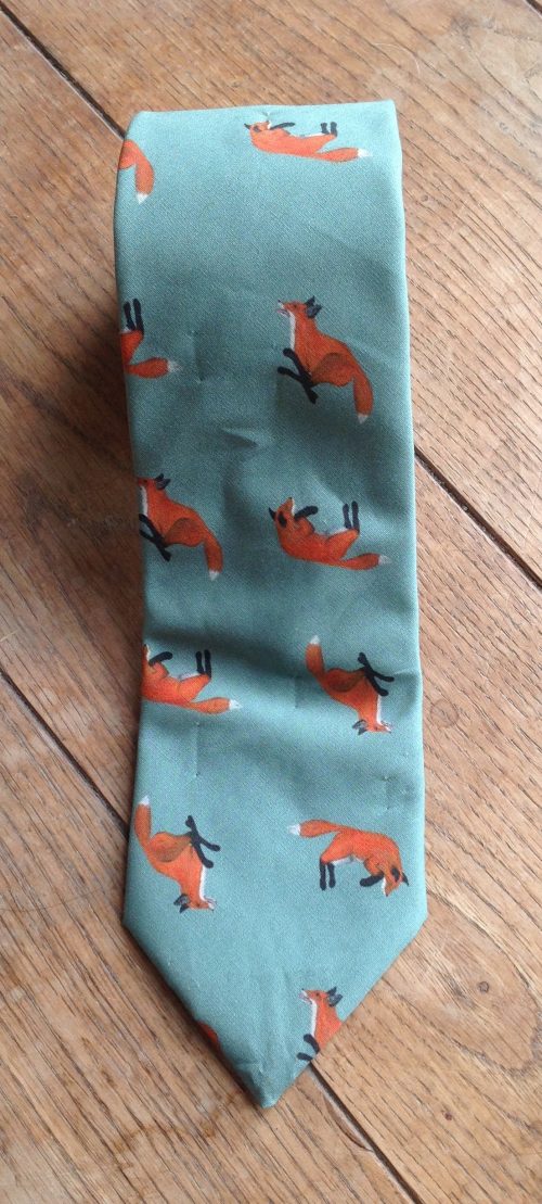 100% cotton poplin neck tie - Fox on aqua green