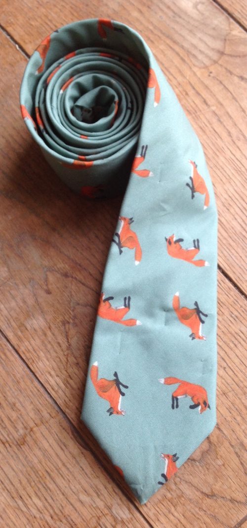 100% cotton poplin neck tie - Fox on aqua green