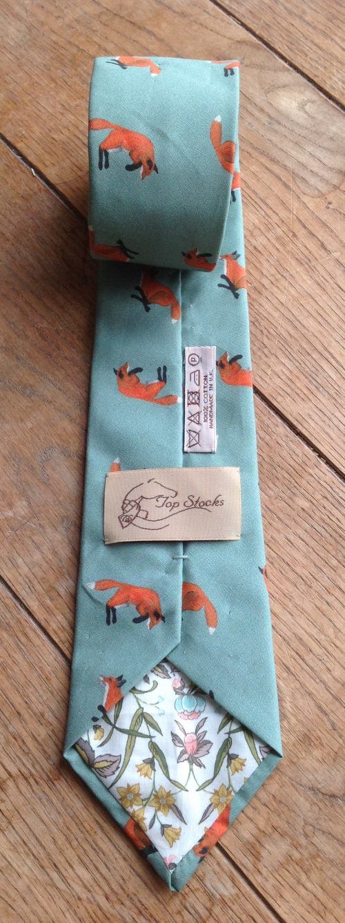 100% cotton poplin neck tie - Fox on aqua green