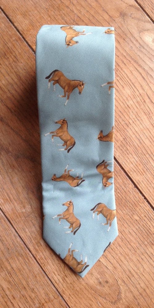 100% cotton poplin neck tie - Sol bay horse on duck egg