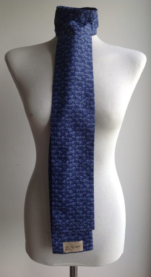Shaped to tie 100% cotton stock and scrunchie - Sevenberry blue