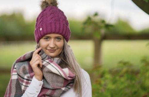 Hy Equestrian Melrose Cable Knot Bobble Hat purple