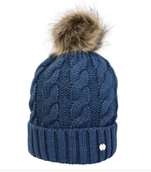 Hy Equestrian Melrose Cable Knit Bobble Hat petrol