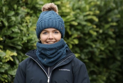 Hy Equestrian Melrose Cable Knit Bobble Hat petrol - Image 2