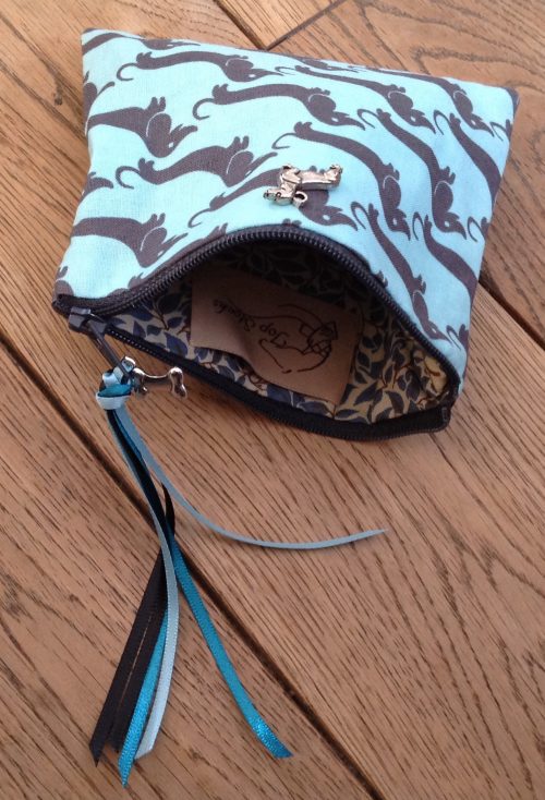 Coin purse - Charcoal Daschunds on Aqua