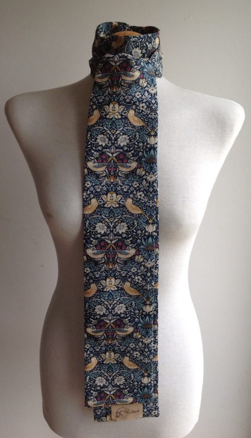 Shaped to tie stock and scrunchie - 100% cotton Strawberry Thief deep blue multi colourway Copy - Image 5