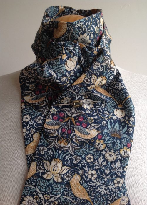 Shaped to tie stock and scrunchie - 100% cotton Strawberry Thief deep blue multi colourway Copy - Image 2