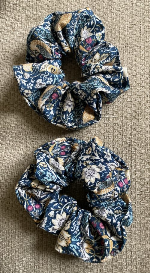 Shaped to tie stock and scrunchie - 100% cotton Strawberry Thief deep blue multi colourway Copy - Image 6